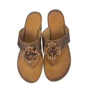 Clarks Brown Mimmey  Clair Flower Accented Wedge‎ Sandals Women's 11M.